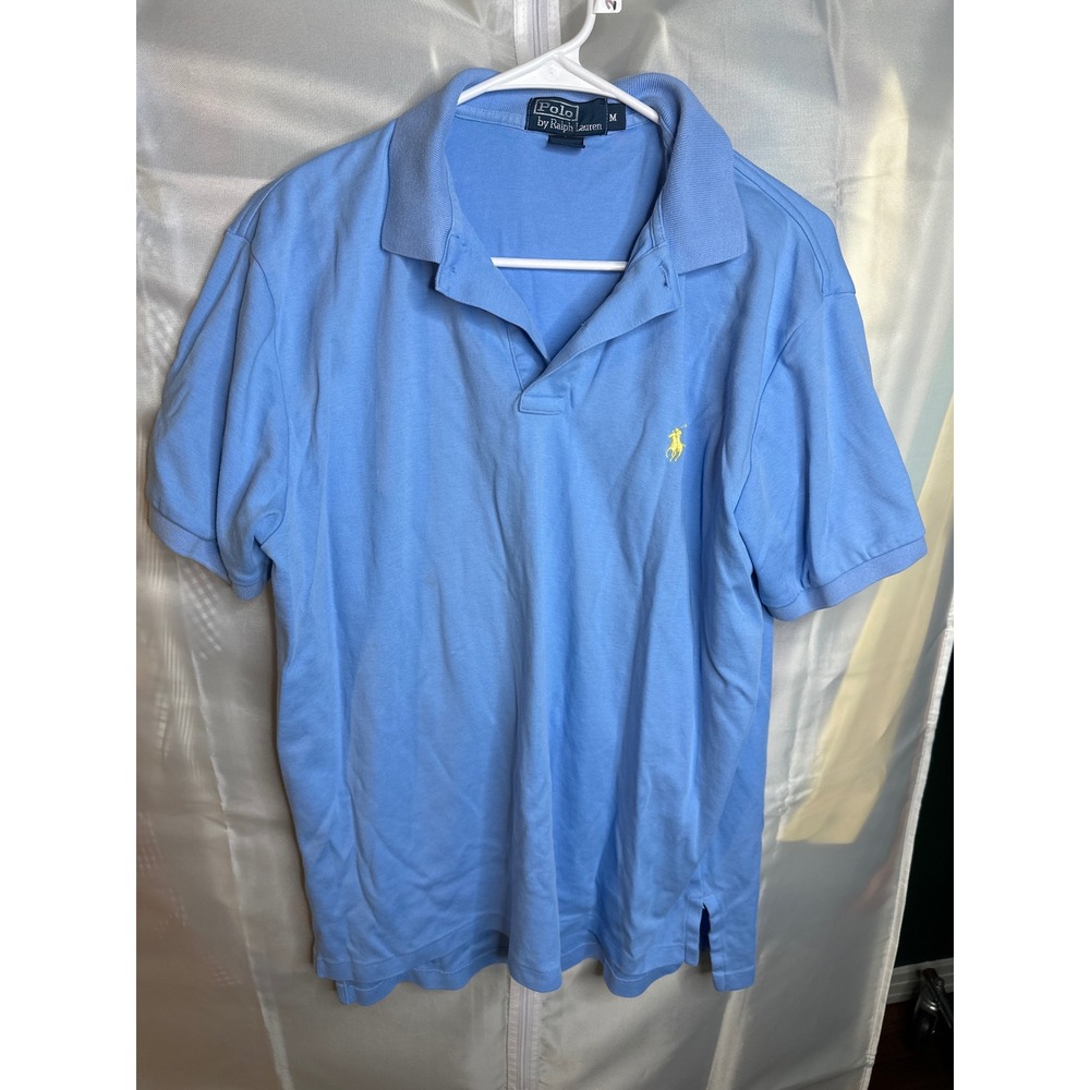 Polo Ralph Lauren Mens Medium Light Blue Short Sleeve Cotton Polo Yellow Pony